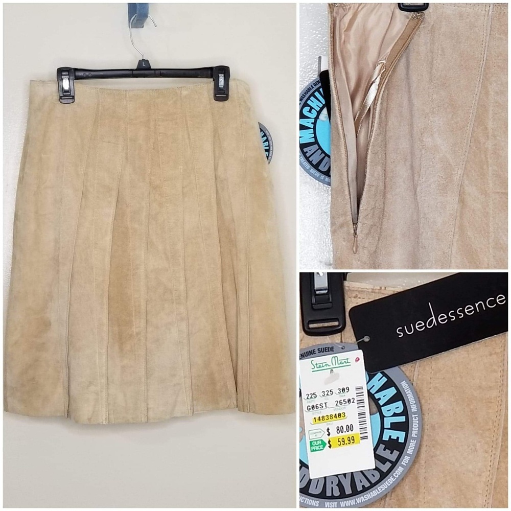 NWT Suedessence Wash/Dry Tan Pleated Suede Skirt